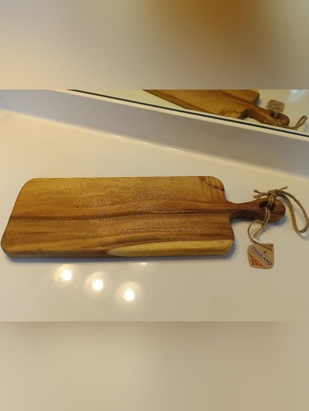 Handmade in Thailand Solid Wood Paddle Charcuterie Serving Cutting Board NWT